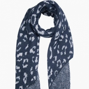 Asymmetric Leopard Scarf - Navy & Silver